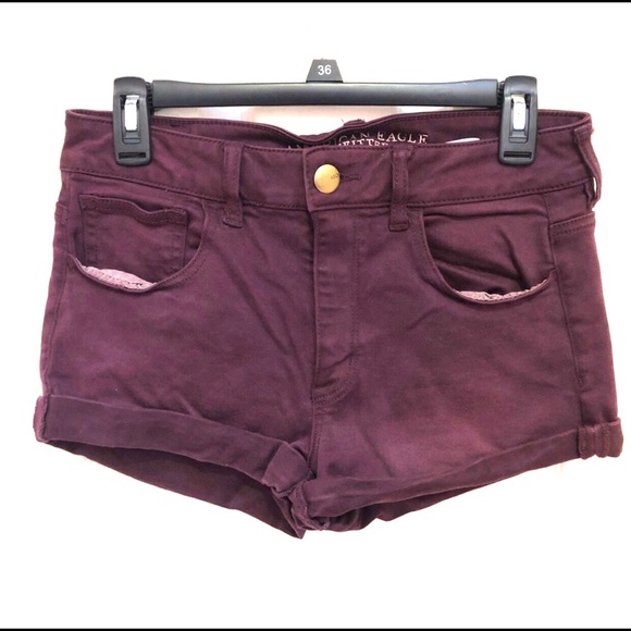 American Eagle Outfitters Pants - American Eagle High Rise Maroon Stretch Shorts 8